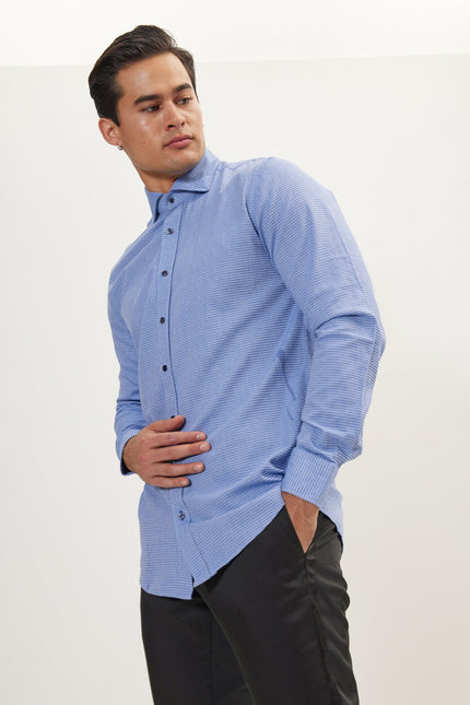 Men's Spread Collar Dress Shirt - Blue | Ron Tomson