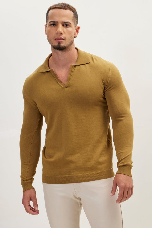 Men's Johnny Collar Knit Polo Sweater - Pistachio | Ron Tomson