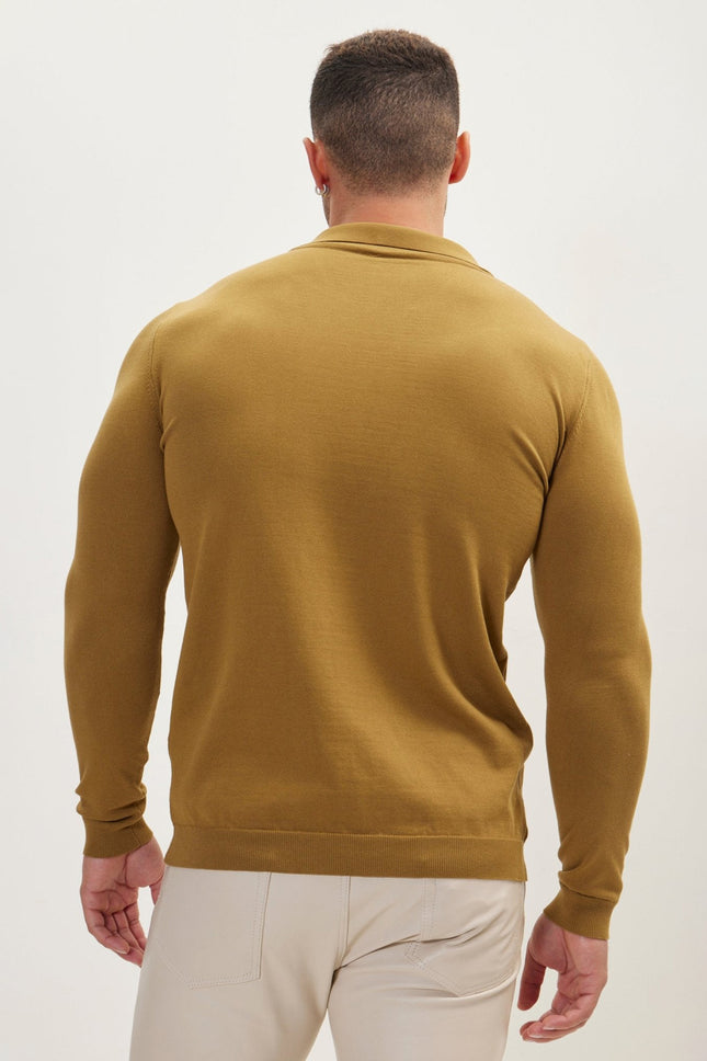 Men's Johnny Collar Knit Polo Sweater - Pistachio | Ron Tomson