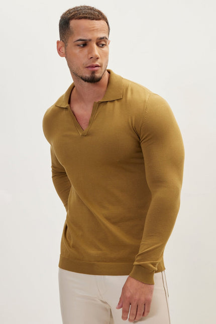 Men's Johnny Collar Knit Polo Sweater - Pistachio | Ron Tomson