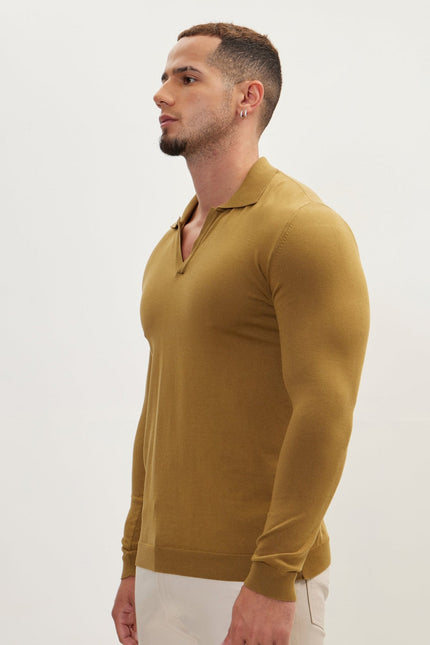 Men's Johnny Collar Knit Polo Sweater - Pistachio | Ron Tomson
