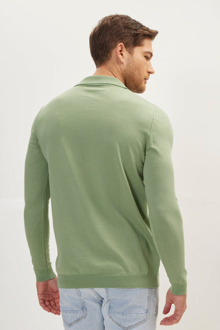 Men's Johnny Collar Knit Polo Sweater - Teal Green | Ron Tomson