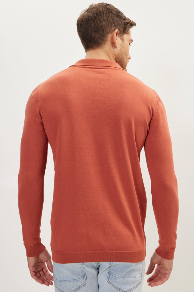 Men's Johnny Collar Knit Polo Sweater - Tile | Ron Tomson
