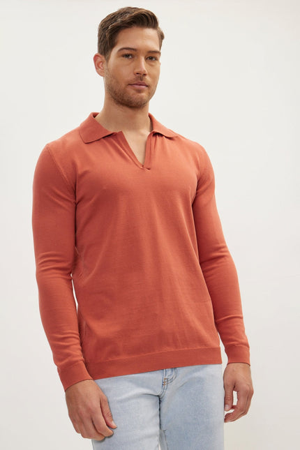 Men's Johnny Collar Knit Polo Sweater - Tile | Ron Tomson