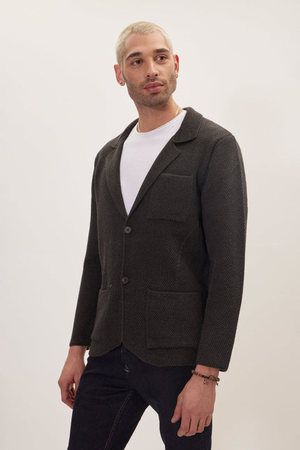 Men's Notch Lapel Cardigan - Anthracite | Ron Tomson