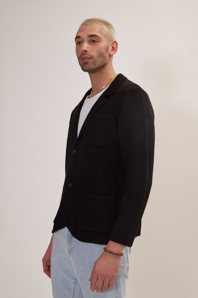 Men's Notch Lapel Cardigan - Black | Ron Tomson