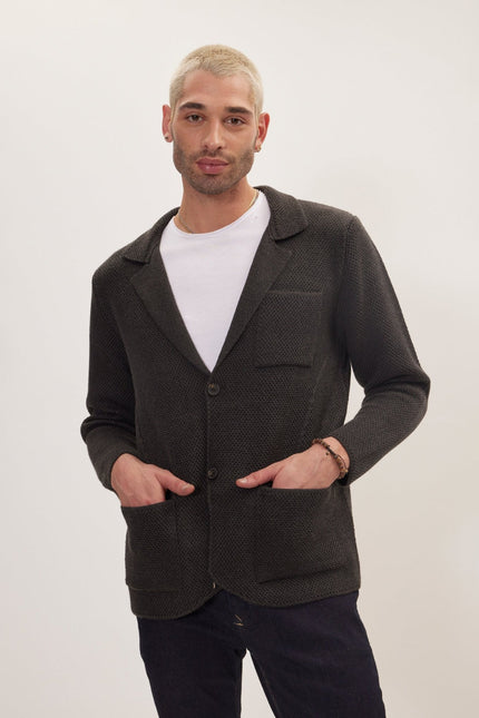 Men's Notch Lapel Cardigan - Anthracite | Ron Tomson