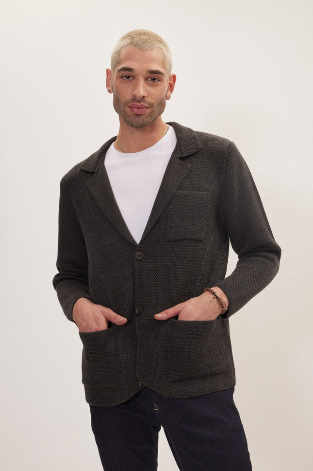 Men's Notch Lapel Cardigan - Anthracite | Ron Tomson