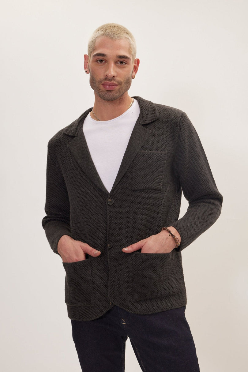 Men's Notch Lapel Cardigan - Anthracite | Ron Tomson