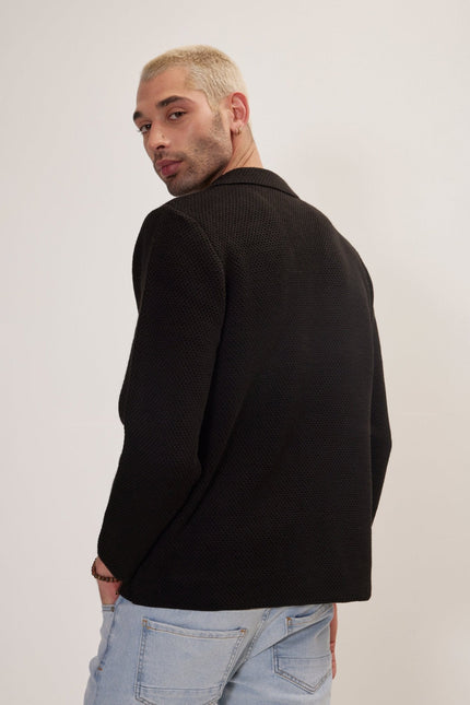 Men's Notch Lapel Cardigan - Black | Ron Tomson