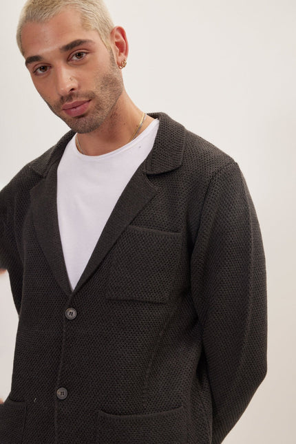 Men's Notch Lapel Cardigan - Anthracite | Ron Tomson