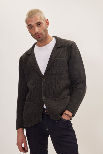 Men's Notch Lapel Cardigan - Anthracite | Ron Tomson