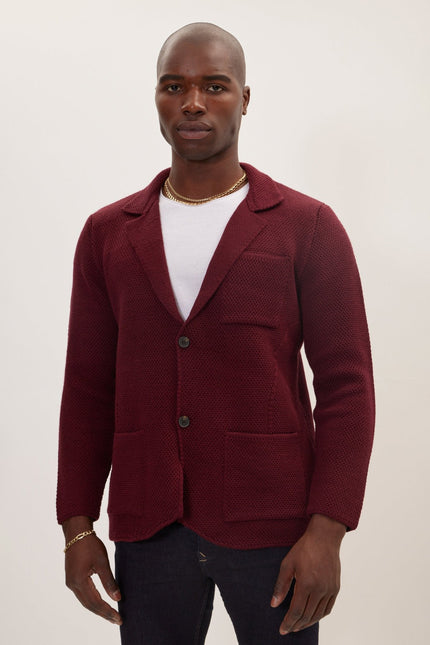 Men's Notch Lapel Cardigan - Burgundy | Ron Tomson