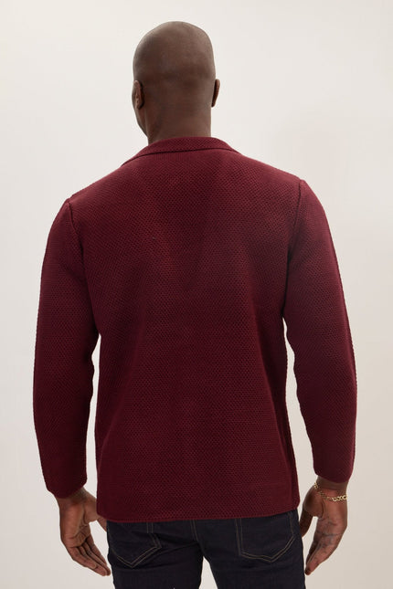 Men's Notch Lapel Cardigan - Burgundy | Ron Tomson