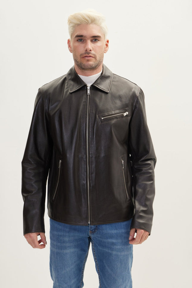 Men's Nappa Lambskin Full-Zip Coat - Dark Brown | Ron Tomson