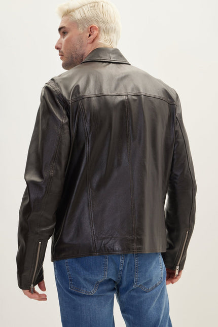 Men's Nappa Lambskin Full-Zip Coat - Dark Brown | Ron Tomson