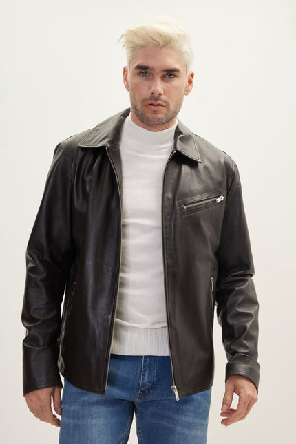 Men's Nappa Lambskin Full-Zip Coat - Dark Brown | Ron Tomson