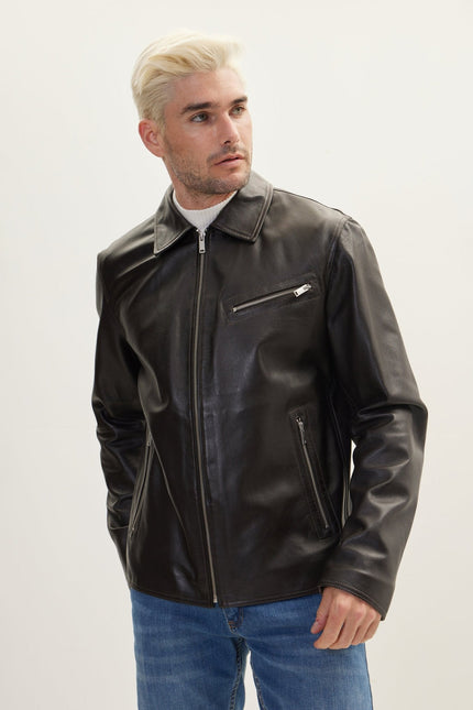 Men's Nappa Lambskin Full-Zip Coat - Dark Brown | Ron Tomson