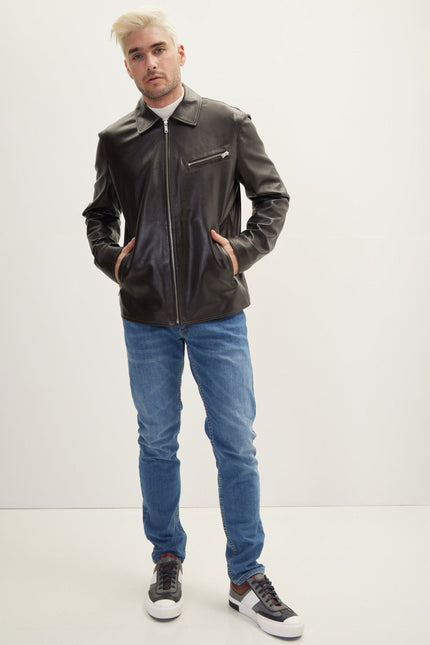 Men's Nappa Lambskin Full-Zip Coat - Dark Brown | Ron Tomson