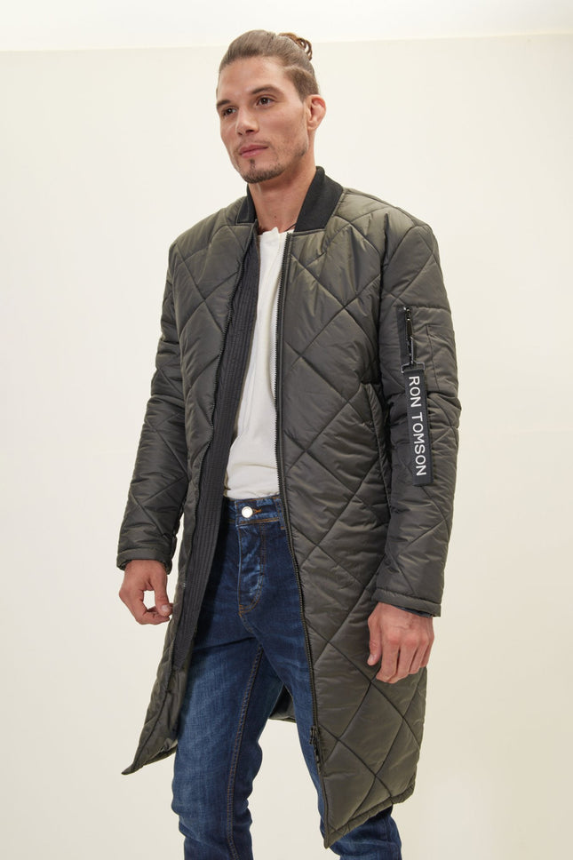 Men's Long Quilted Puffer Jacket - Anthracite | Ron Tomson
