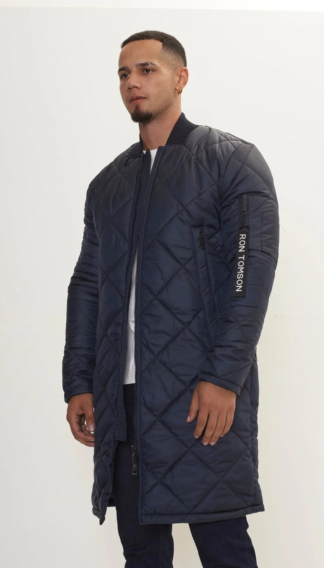 Long Quilted Puffer Jacket - Navy