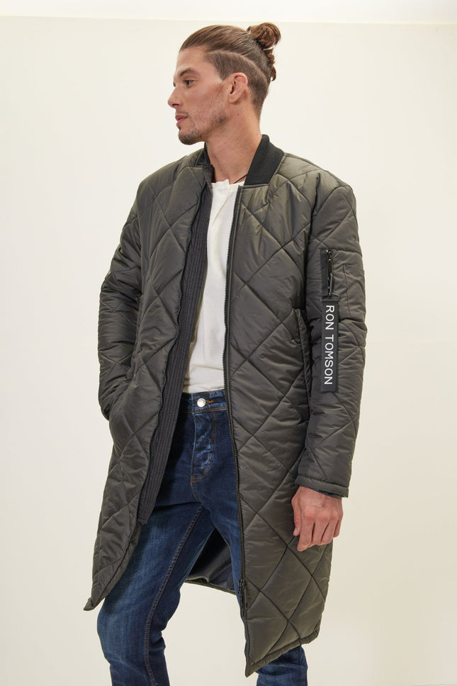 Men's Long Quilted Puffer Jacket - Anthracite | Ron Tomson