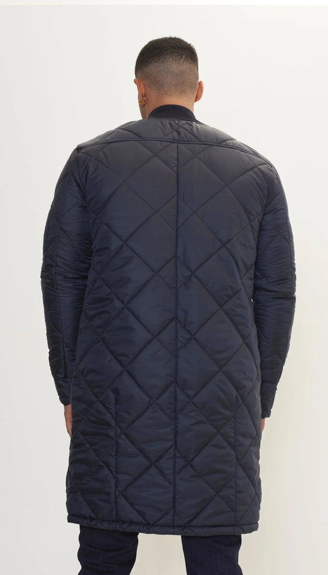 Long Quilted Puffer Jacket - Navy