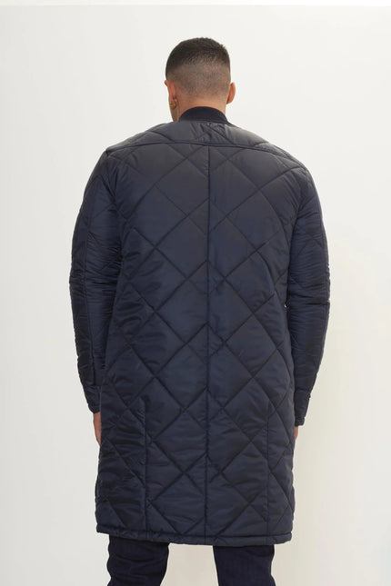 Men's Long Quilted Puffer Jacket - Navy | Ron Tomson