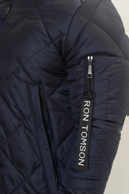 Men's Long Quilted Puffer Jacket - Navy | Ron Tomson