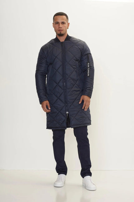 Men's Long Quilted Puffer Jacket - Navy | Ron Tomson