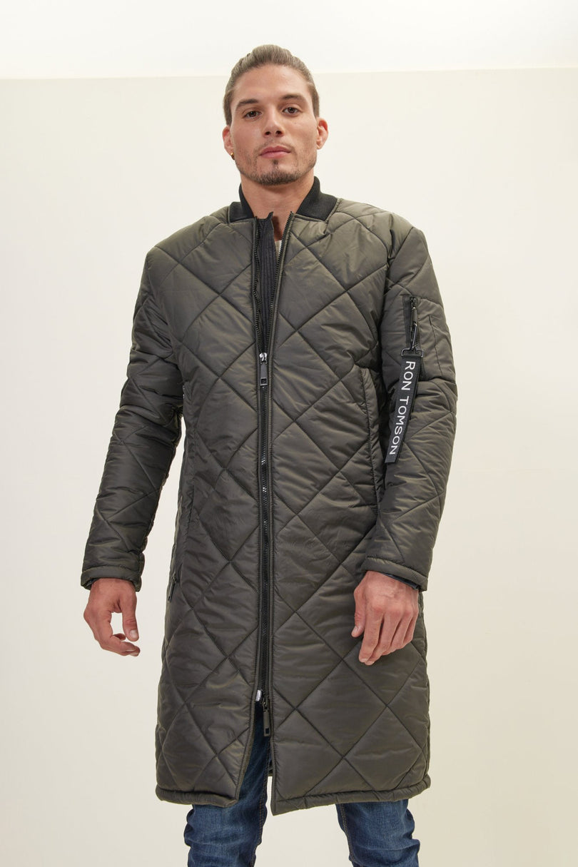Men's Long Quilted Puffer Jacket - Anthracite | Ron Tomson