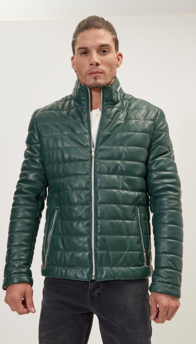 Lambskin Leather Puffer Jacket - Green