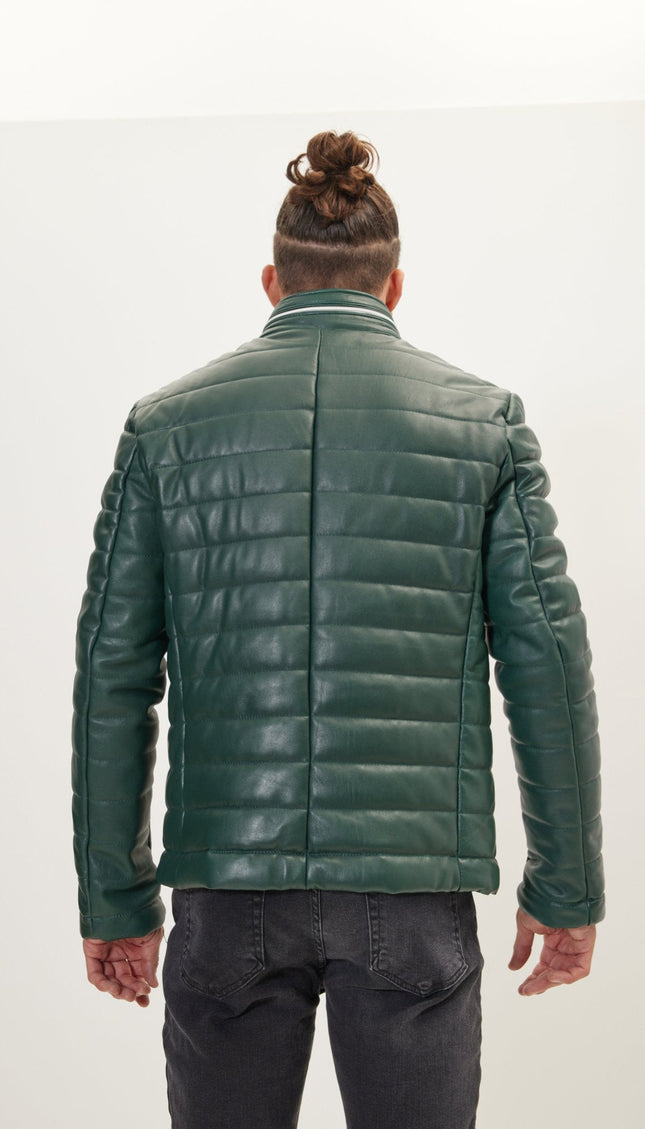 Lambskin Leather Puffer Jacket - Green