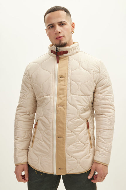 Men's Quilted Puffer Jacket - Stone | Ron Tomson