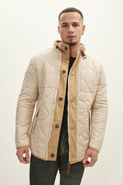 Men's Quilted Puffer Jacket - Stone | Ron Tomson