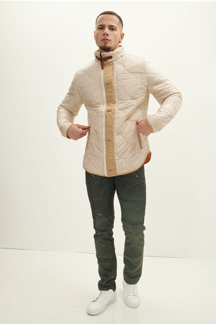 Men's Quilted Puffer Jacket - Stone | Ron Tomson