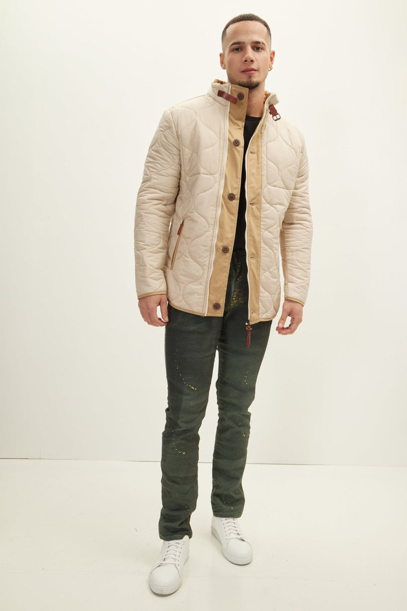 Men's Quilted Puffer Jacket - Stone | Ron Tomson