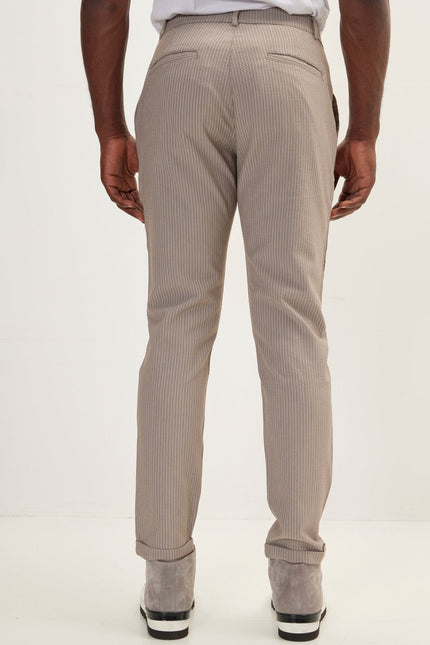 Men's Lightweight Striped Casual Pants - Brown | Ron Tomson