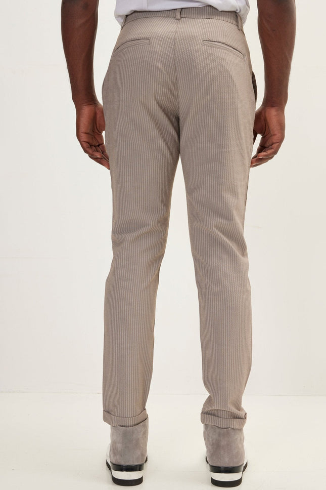 Men's Lightweight Striped Casual Pants - Brown | Ron Tomson