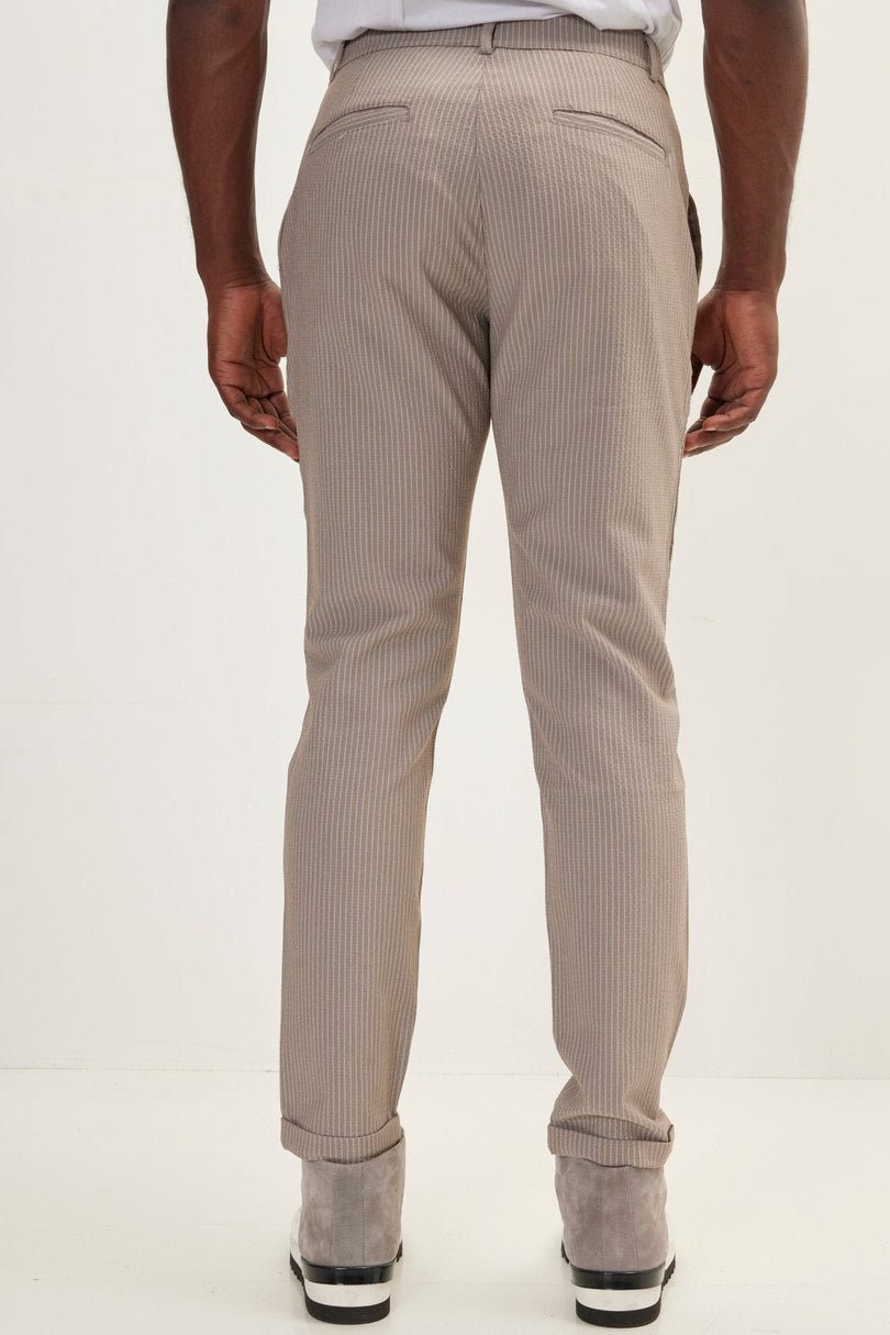Men's Lightweight Striped Casual Pants - Brown | Ron Tomson