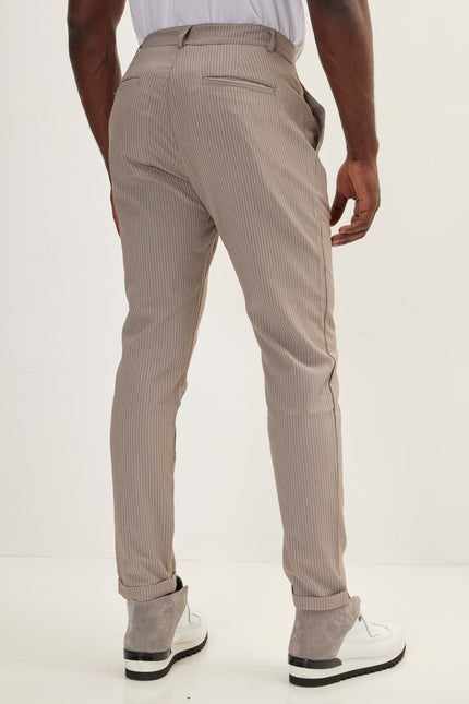 Men's Lightweight Striped Casual Pants - Brown | Ron Tomson