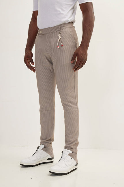 Men's Lightweight Striped Casual Pants - Brown | Ron Tomson