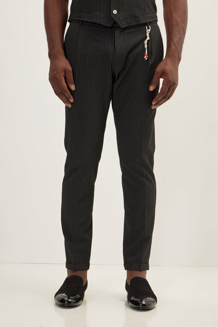 Men's Lightweight Pinstripe Casual Pants - Black | Ron Tomson