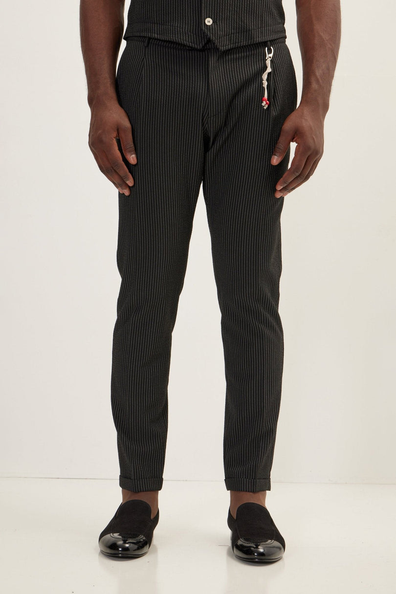 Men's Lightweight Pinstripe Casual Pants - Black | Ron Tomson