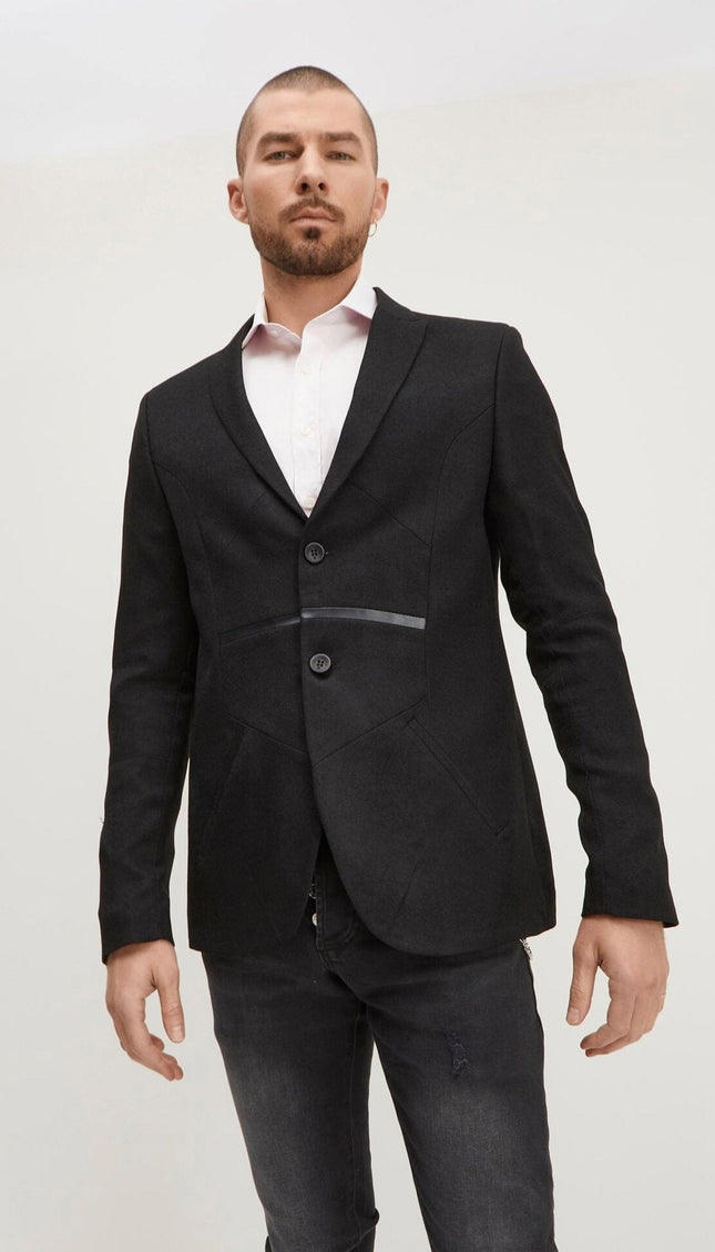 Geometric Single-Breasted Blazer - Black