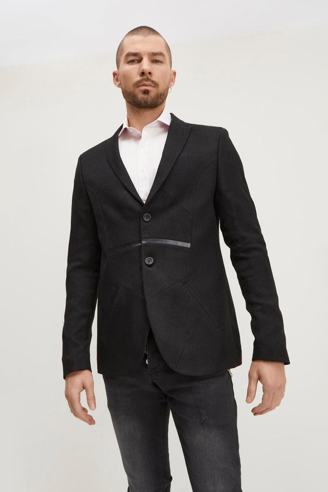 Geometric Single-Breasted Blazer - Black