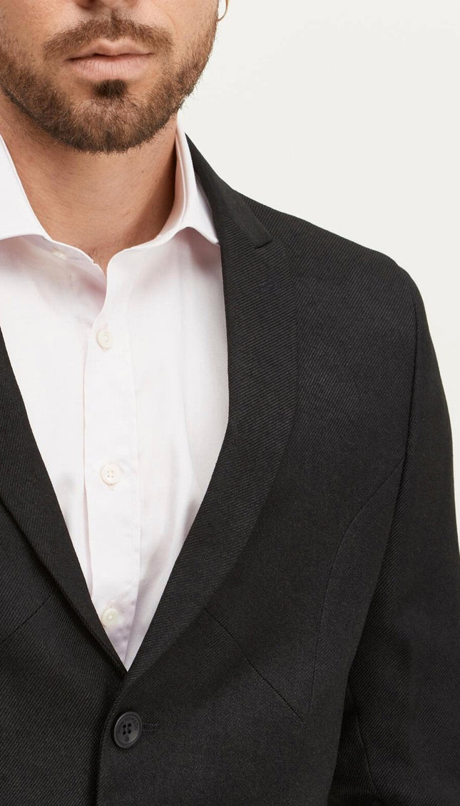Geometric Single-Breasted Blazer - Black