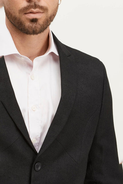 Men's Geometric Single-Breasted Blazer - Black | Ron Tomson