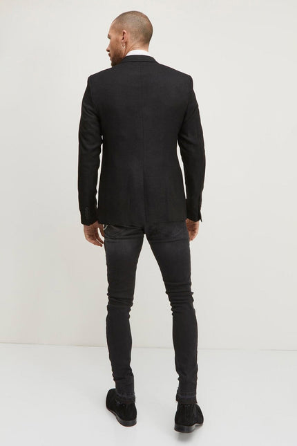 Men's Geometric Single-Breasted Blazer - Black | Ron Tomson