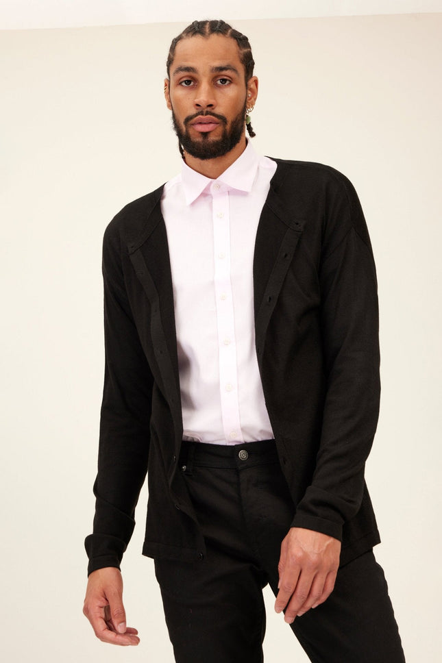 Men's Lightweight Knit Cardigan - Black | Ron Tomson